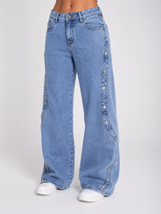 STUDS WIDE LEG JEANS