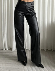 CROCO LEATHER PANTS BLACK