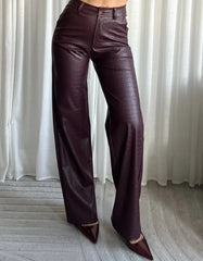 BORDEAUX CROCO LEATHER PANTS
