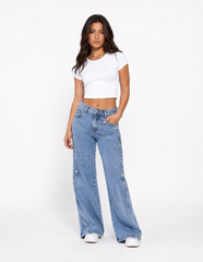 STUDS WIDE LEG JEANS