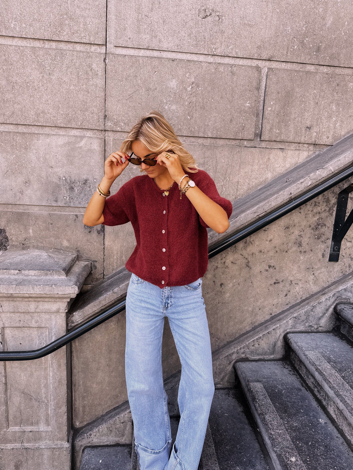 FLOOR CARDIGAN WINE RED