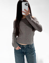 JOANNE OFF SHOULDER TOP TAUPE